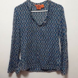 Tory Burch Blue Diamond Patterned Blouse Size 4